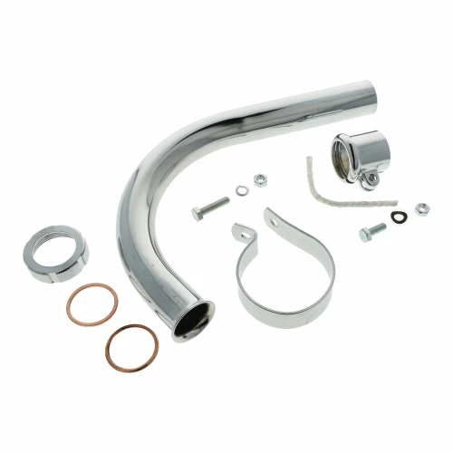 S319360-02 a - 60521 - Kolanko tłumika SIMSON SR1 SR2 SR2E chrom MZA 220 mm do długich tłumików - zestaw z obejmami i nakrętką.webp