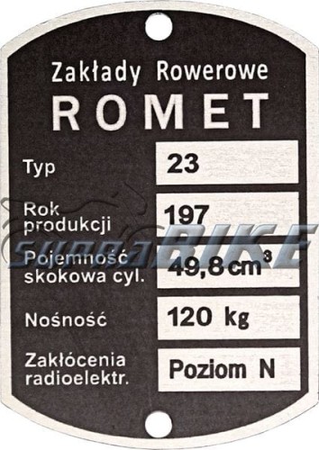 Tabliczka znamionowa ROMET - Zakłady Rowerowe, 23.jpg