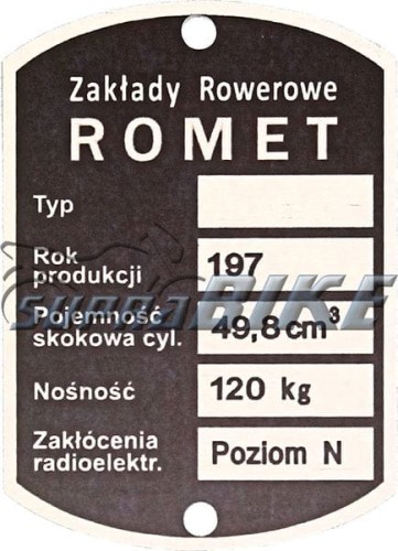 Tabliczka znamionowa ROMET - Zakłady Rowerowe.jpg